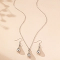 Conjunto de joyas gota de plata minimalista con collar colgante y pendientes pulidos a juego - Juego de 2 Piezas Plateado