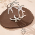 Seestern-Schmuckset mit silbernem Armreif und passendem strukturiertem Ring aus Metall - Platiniertes 2-teiliges Set