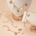 Golden starfish and shell jewelry set featuring blue pendants and an adjustable chain - Light Blue 3-Piece Set