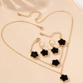 Elegantes vergoldetes Schmuckset mit schwarzer Kleeblatt-Kette, Armband und Ohrringen - Schwarzes 3-teiliges Set