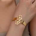 Elegant gold triangular hollow mesh open cuff bracelet with minimalist geometric design - Gold