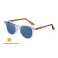 Round photochromic sunglasses with tortoise shell temples and blue lenses - Tortoiseshell Blue to Deep Blue (C7)