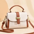 Minimalist color-block crossbody bag with lychee texture and golden H-shaped clasp - White