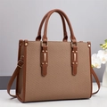 Brown large capacity woven tote bag with leather trim and gold hardware for women - Brown