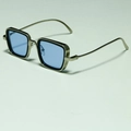 Steampunk square metal sunglasses featuring silver frames and light blue tinted lenses - C9 Silver Blue