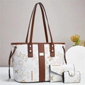 Detailansicht des dreiteiligen Handtaschen-Sets mit Tote-Bag und Geldbörse - 38*32*14cm / Beige und Braun