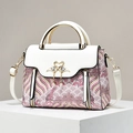 Elegant white crossbody bag with pink cloud patterns and gold swan pearl tassels - White