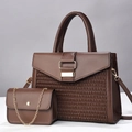 Dark brown textured tote and mini chain bag set with elegant gold-tone hardware - Large + Small Bag Set / Coffee