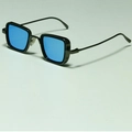 Steampunk small square sunglasses with dark grey metal frame and sky blue lenses - C16 Gun Blue Film