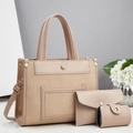 Ensemble détaillé 3 pièces en beige tressé avec sac fourre-tout, pochette et porte-cartes - Khaki