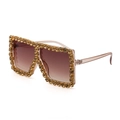 Oversized square sunglasses in tea brown with amber rhinestones and gradient lenses - Champagne Tea Yellow Rhinestone (C5)