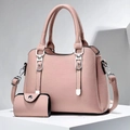Pink large PU leather tote bag set with matching wallet and adjustable shoulder strap - Pink