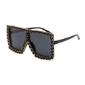 Oversized square sunglasses with black lenses and rhinestone embellished frame - Black Frame Black Rhinestone Gray Lens (C1)