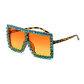Oversized square sunglasses with leopard temples and vibrant blue rhinestones - Tortoise Frame Green Rhinestone Yellow Lens (C4)