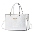 Bolso de mano blanco con diseño de cocodrilo, herrajes dorados y correa ajustable - Blanco