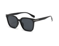 Classic square frame sunglasses in all black with silver metal temple accents - Glossy Black / Smoke Gray Lens (C1)