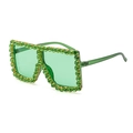 Oversized square green sunglasses for women with matching green rhinestone embellishments - Green (C6)