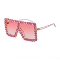 Oversized pink gradient sunglasses with pink rhinestone crystals and golden frames - Pink (C7)