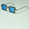 Steampunk small square sunglasses with silver metal frame and blue transparent lenses - C22 Silver Frame Ice Blue