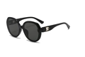 Black square oversized nylon sunglasses featuring a gold D-shaped metal hinge detail - Black (C1)