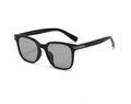 Classic square black polarized sunglasses for men with silver metal decorative stripes - Glossy Black (C2)