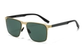 Mens square polarized sunglasses with gold frame, dark green lens and carbon fiber texture - Gold/Green Lens(C3)