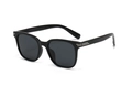 Men's square polarized sunglasses in black frame with dark grey lenses and silver trim - Black (C3)