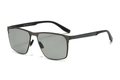 Men's square gunmetal polarized sunglasses with dark lenses and comfortable black temple tips - Silver(C4)