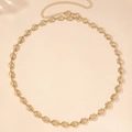 Detailed view of gold alloy waist chain with rose textured links and adjustable lobster clasp - Gold Yellow