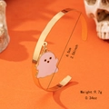 Gouden Halloween armband met roze emaille spookhanger en details over de afmeting - Schattige Geest Bedel