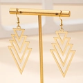 Minimalist gold geometric triangle drop earrings with hollow layered design on T-stand - Gold