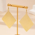 Fashionable large geometric rhombus drop earrings in matte gold finish for women - Gold Yellow