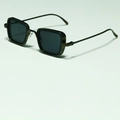 Steampunk square sunglasses with dark grey lenses and a matte green metal frame - C20 Gun Frame With Black Ring And All-gray Film.