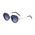 Lunettes punk ovales rétro avec monture bleu écaille et verres dégradés, vue de 45 degrés - C4 Bleu Rayé Argent Gris Dégradé