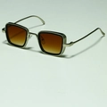Steampunk square sunglasses with silver metal frames and brown gradient lenses - C21 Silver Frame Black Ring Double Brown