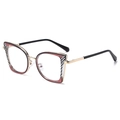 Chic cat eye blue light blocking glasses with gold metal frames and checkerboard pattern - Red Checkerboard (C5)