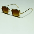 Steampunk square sunglasses with gold metal temples and tortoise shell frame detail - C24 Gold-framed Tofu Pudding Ring With Double Tea Slices