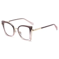 Cat-eye blue light glasses with brown-purple gradient frame and gold metal temples - Grey Pink Gradient (C2)