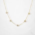 Collana minimalista dorata con cinque piccoli ciondoli a stella con pavé di zirconi - Oro