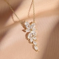 Elegant gold marquise-cut zircon floral pendant necklace on champagne silk background - Gold (FSNP2131C)