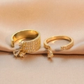 Vintage gold two-piece ring set with water drop tassel and shimmering zircon stones - Gold Water Drop Tassel Ring And Row Diamond Ring (SP3621B)