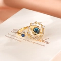 Elegante anillo de planeta dorado con piedra de mármol azul y estrellas de circonita - Anillo Planetario De Cobre-circonio Rp2349b / Abierto Ajustable