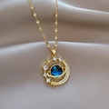 Titanium steel necklace with starry universe moon pendant and blue nebula stone detail - Blue Starry Sky Crescent Moon (Style 1)