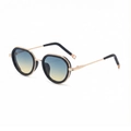 Lunettes de soleil ovales punk rétro avec monture métal dorée et verres dégradés bleus - C3 Noir Brillant Or/Vert Jaune