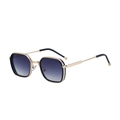 Lunettes de soleil rectangulaires modernes avec monture octogonale or-noir et verres dégradés - C2 Or Gris Dégradé