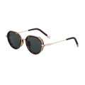 Retro oval sunglasses with tortoiseshell frames and gold metal temples in a punk style - C5 Brown Tortoise Gold G15 Green