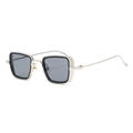 Steampunk silver metal square sunglasses with black frame inlay and dark gray lenses - C5 Silver Frame Gray Sheet