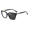 Occhiali da sole cat-eye fotocromatici con montatura nera e aste dorate a molla flessibile - Grigio Nero in Grigio