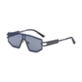 Occhiali da sole a mascherina futuristici con montatura in metallo e lenti blu - Montatura Nero Lucido Argento Lente Grigia Completa (C3)