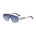 Silver metal wrap-around sunglasses featuring blue gradient lenses and sleek modern temples - Bright Black Silver Frame Gray Blue Lens (C5)